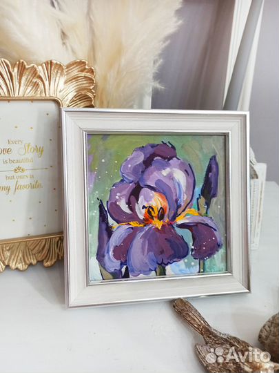 Картина ирисы цветы масло холст живопись