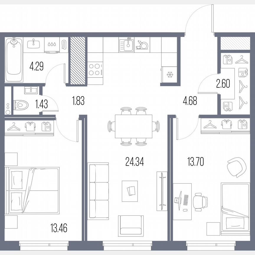 2-к. квартира, 66,3 м², 3/10 эт.