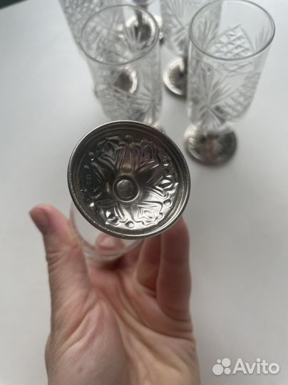 Стопочки хрусталь и металл 6шт