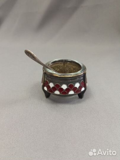 Солонка с ложечкой Мельхиор Эмаль СССР