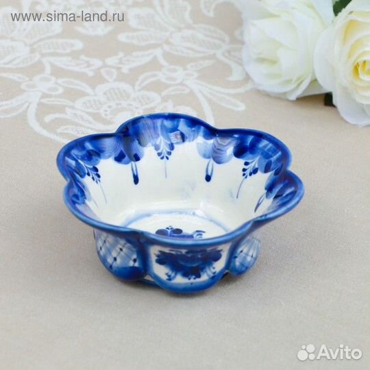 Креманка, большая, гжель, фарфор, 4х12 см