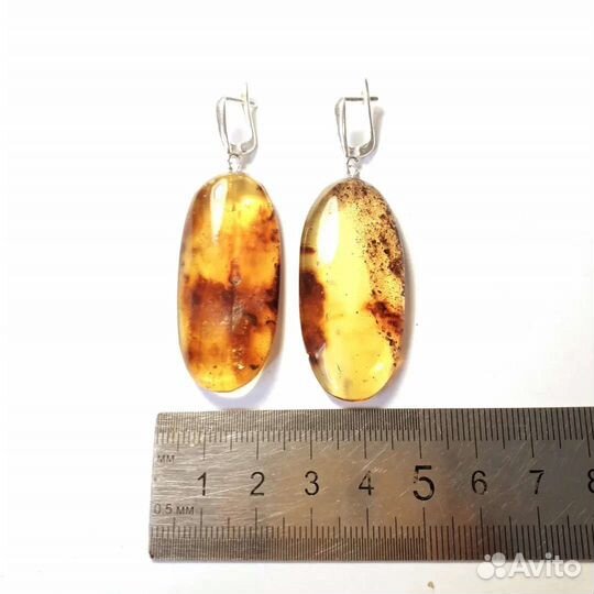 Овальные серьги с крупным Балтийским Янтарем