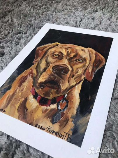 Картина маслом А4 Пес