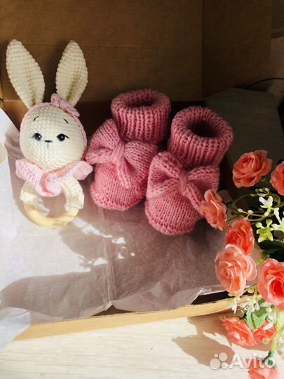 Деревянные вязанные грызунки погремушка