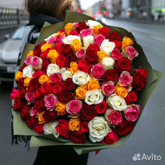 101 роза 50см микс