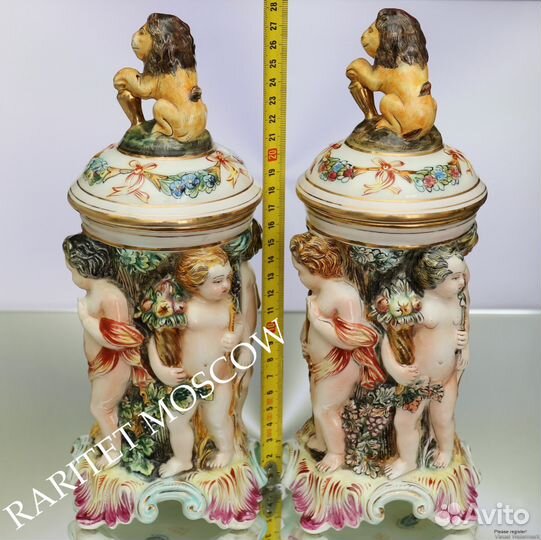 Редкость Ваза бисквитница лев Каподимонте золото 3