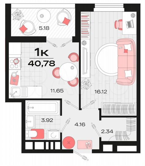 1-к. квартира, 40,1 м², 7/14 эт.