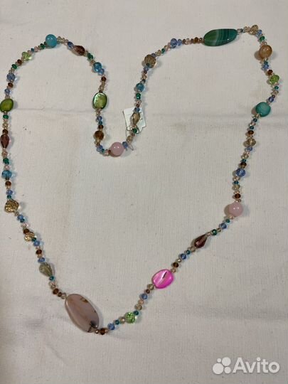 Бусы натулальные голубые, разноцветные