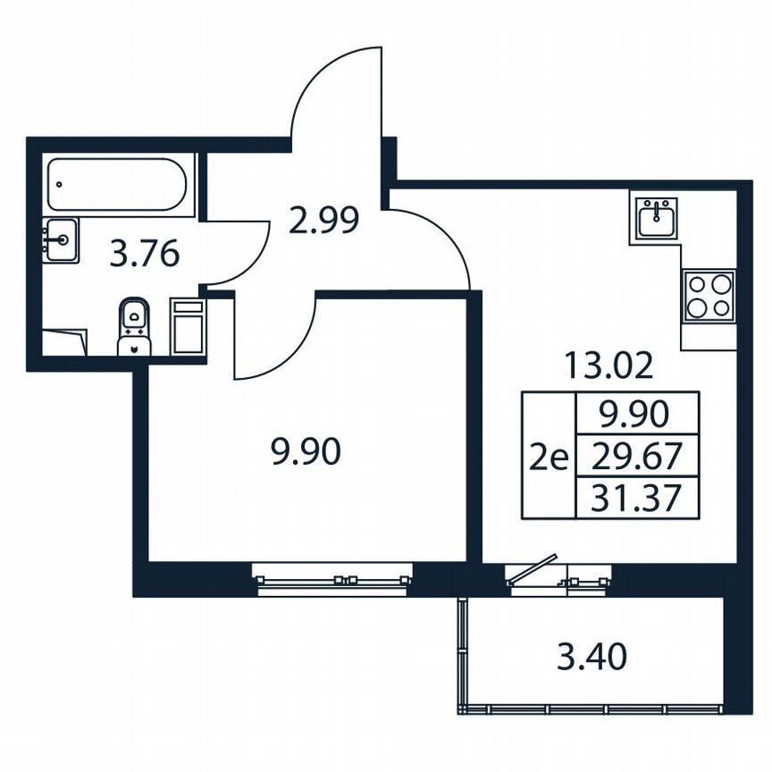 1-к. квартира, 31,4 м², 4/12 эт.