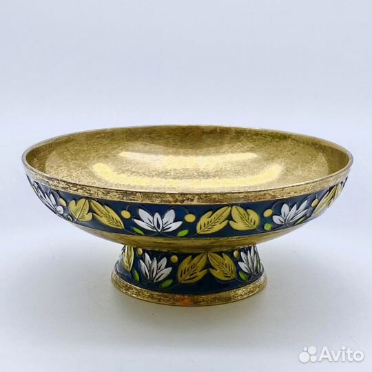 Винтажная серебряная сахарница с эмалью, СССР