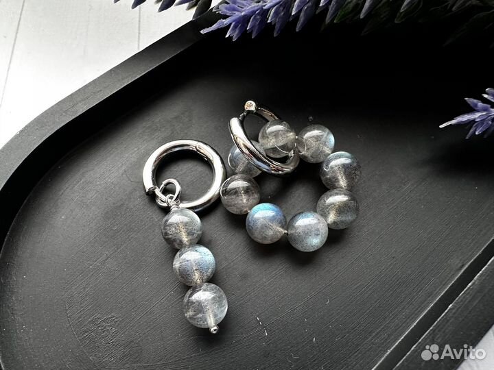 Серьги из лабрадорита ассиметричные