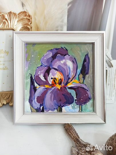 Картина ирисы цветы масло холст живопись