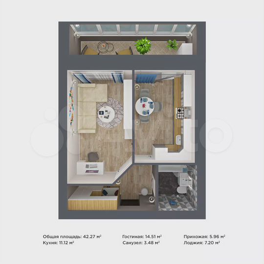 1-к. квартира, 42,3 м², 6/9 эт.