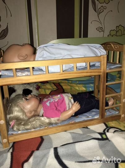 Двухэтажная Деревянная кроватка для кукол