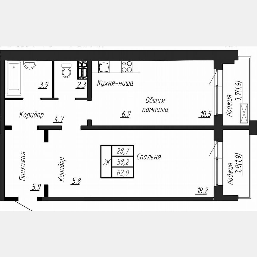 1-к. квартира, 62 м², 5/17 эт.
