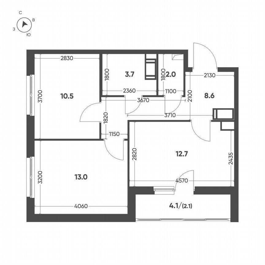 2-к. квартира, 52,6 м², 11/12 эт.
