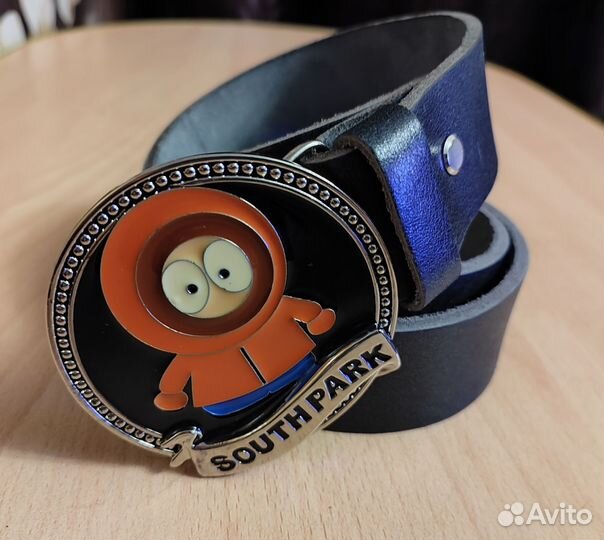 Мужской кожаный ремень чёрный South park Кенни