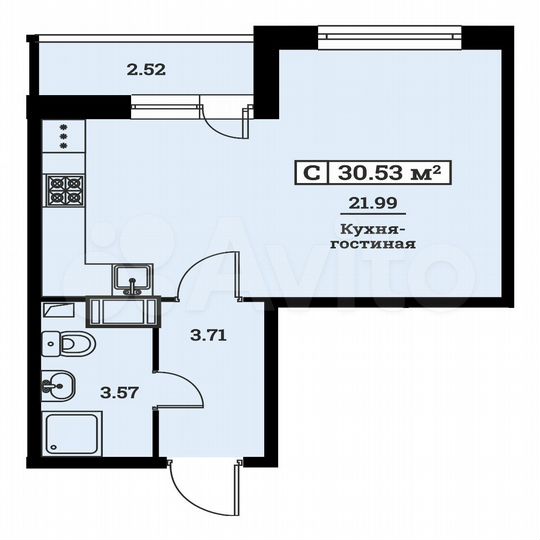 Квартира-студия, 30,5 м², 13/16 эт.