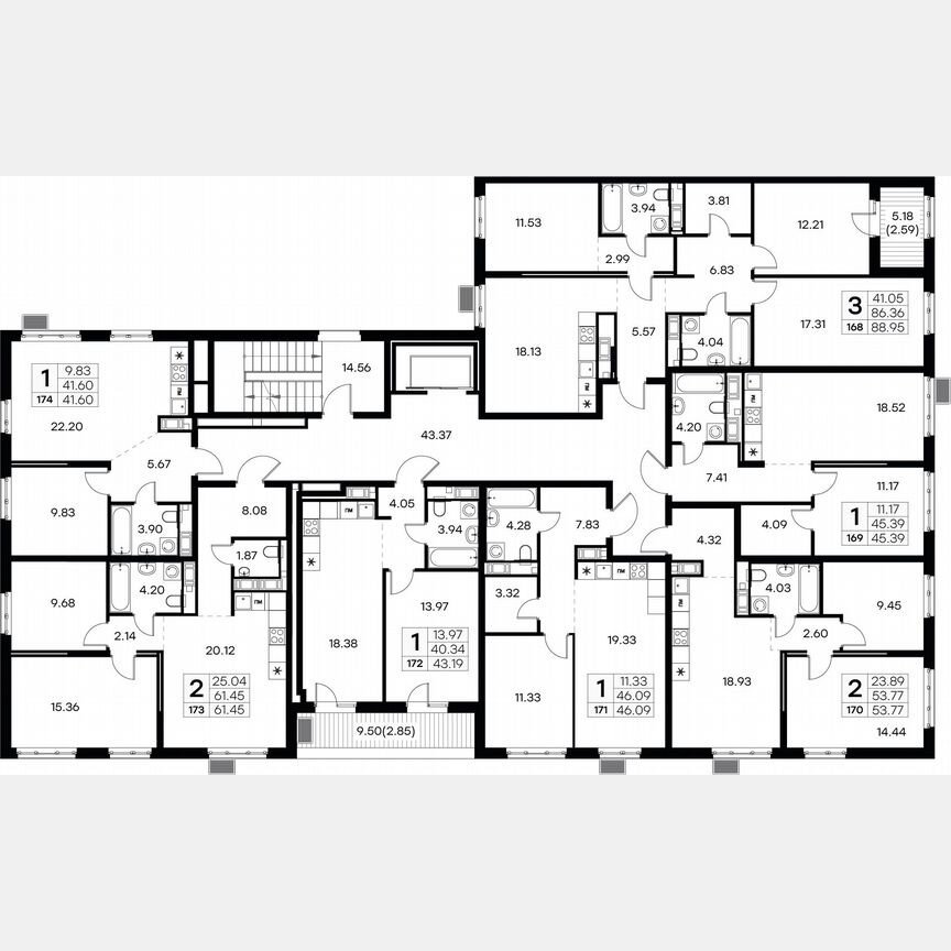 1-к. квартира, 44,3 м², 5/9 эт.