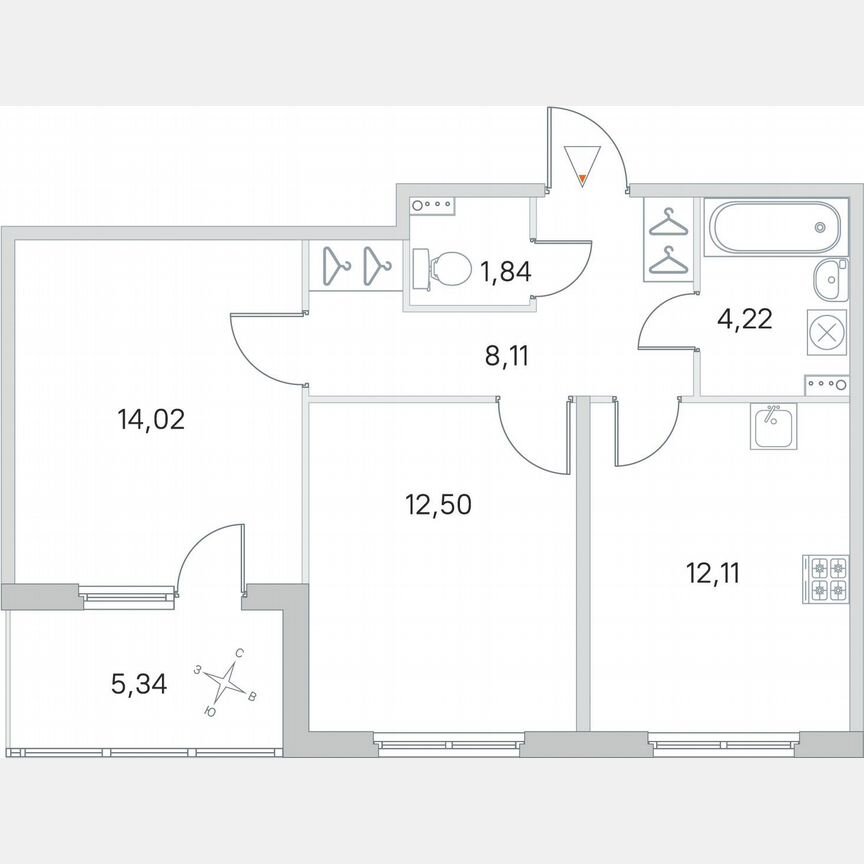 2-к. квартира, 55,5 м², 2/4 эт.