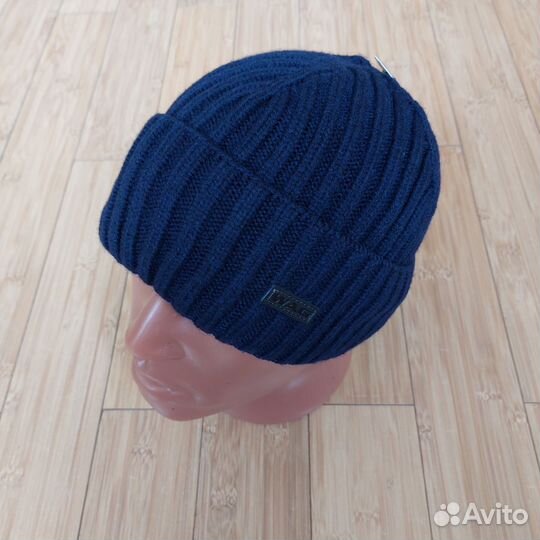 Шапка вязаная Wag из шерсти синяя внутри флис