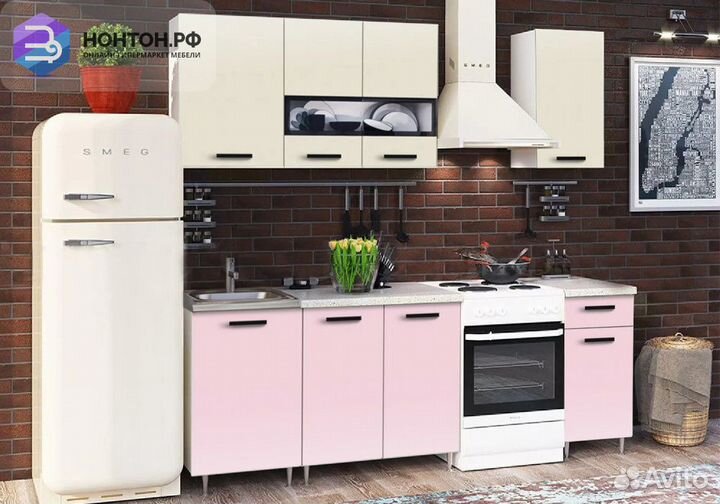 Кухня Рио-2 1.7м бежевый / розовый