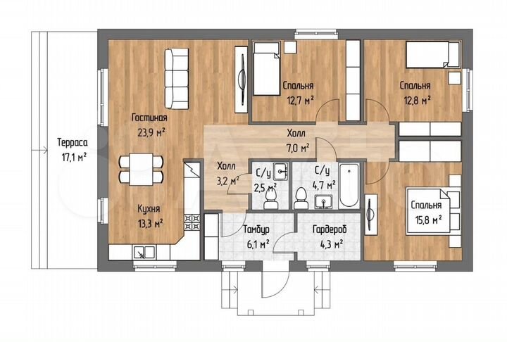 Дом 107 м² на участке 7 сот.