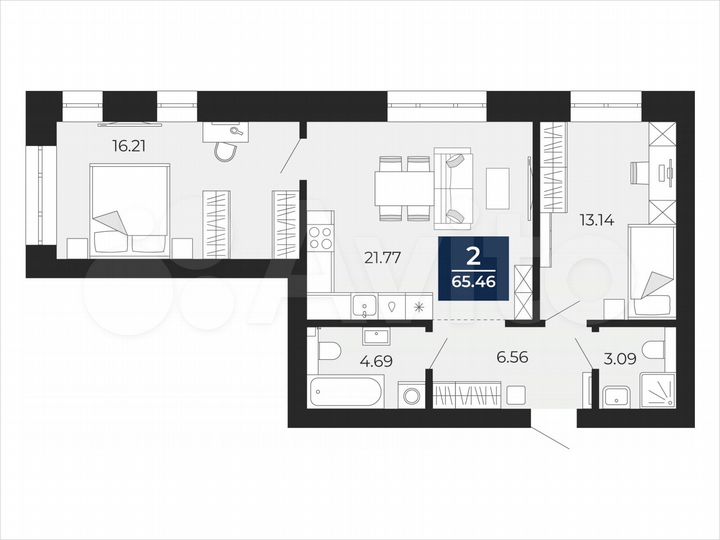 2-к. квартира, 65,5 м², 2/12 эт.