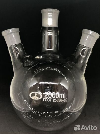 Колба трехгорлая круглодонная кгу-3-1-2000, 2000 мл, шлифы 29/32-19/26-19/26