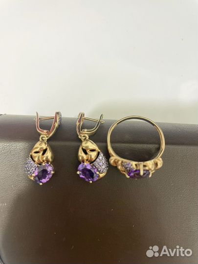 Кольцо и серьги с аметистом