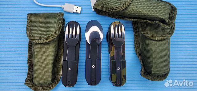 Набор походный 6в1 Ложка вилка фонарь лазер зажига