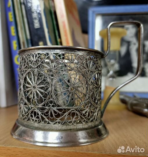Подстаканник мельхиоровый, СССР, скань