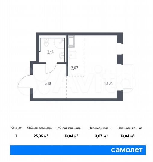 Квартира-студия, 25,4 м², 13/17 эт.