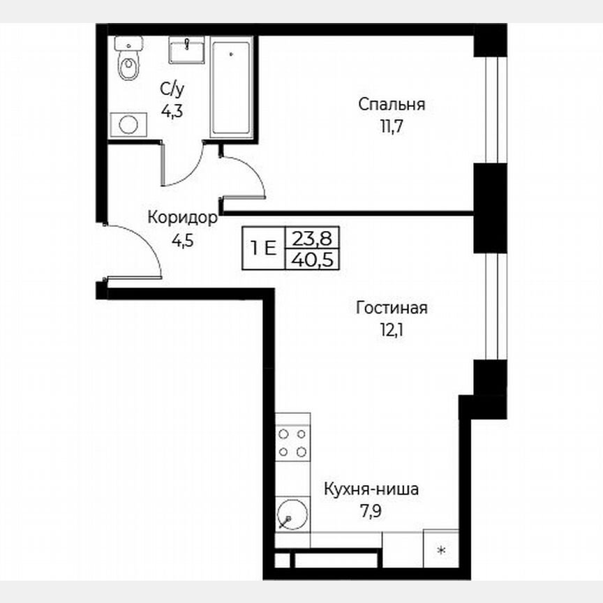1-к. апартаменты, 40,5 м², 20/30 эт.