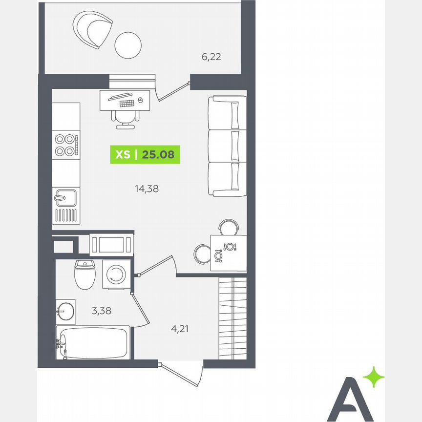Квартира-студия, 25,1 м², 10/12 эт.
