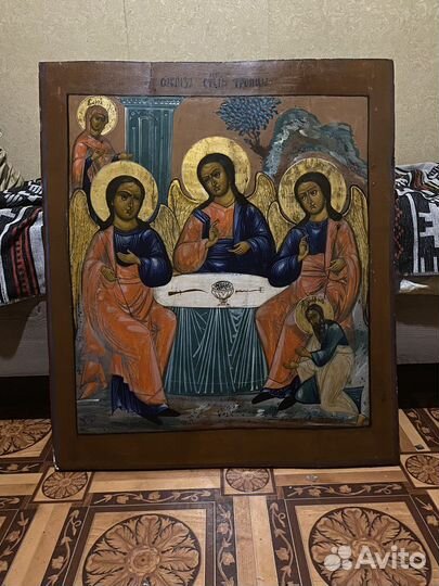 Икона «Святая Троица» 19 век храмовая 75х64 см