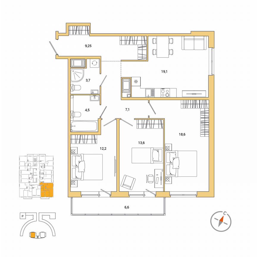 3-к. квартира, 90 м², 5/25 эт.