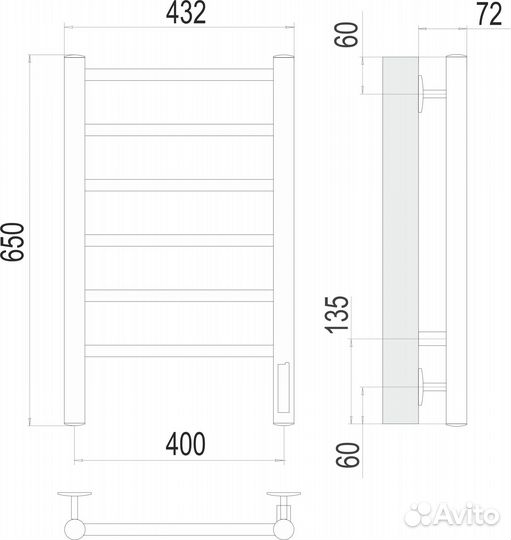 Полотенцесушитель Terminus Аврора П6 400х650 элек