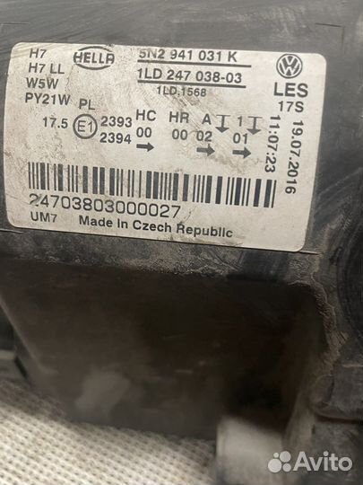 Фара левая Volkswagen Tiguan 5N2941031K 2007-2011