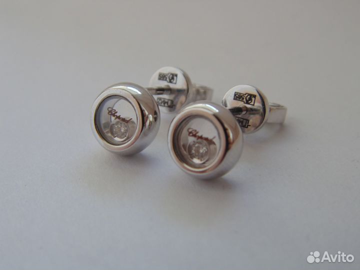 Новые золотые серьги-пуссеты Chopard 585 пробы