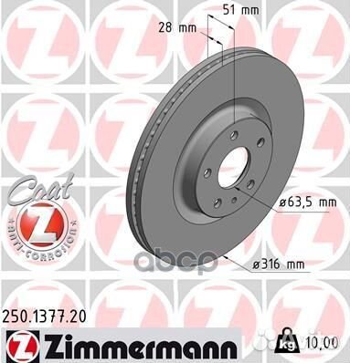 Диск тормозной ford Coat Z 250.1377.20 Zimmermann