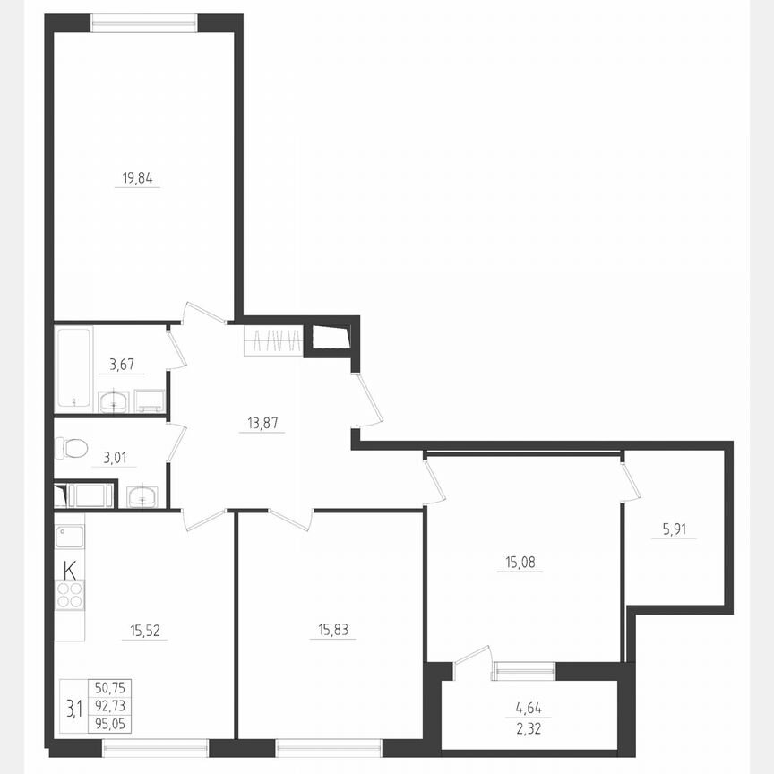 3-к. квартира, 95,1 м², 4/8 эт.