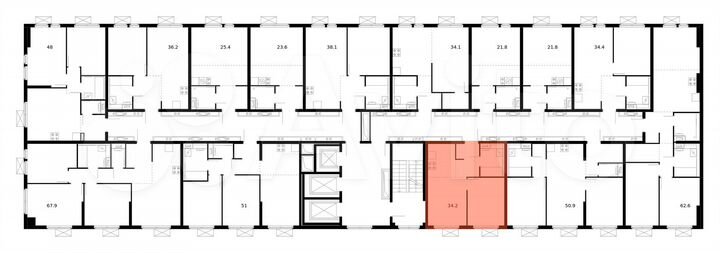 2-к. квартира, 34,2 м², 7/25 эт.