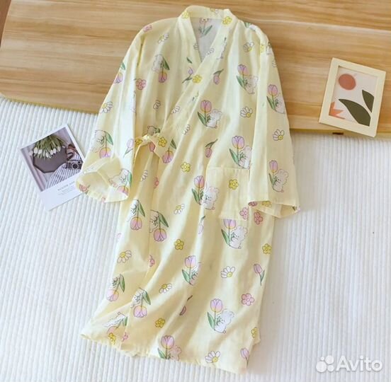 Лимонный халат кимоно