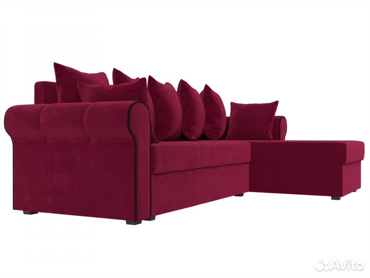 Диван угловой Рейн правый угол, микровельвет, бордовый