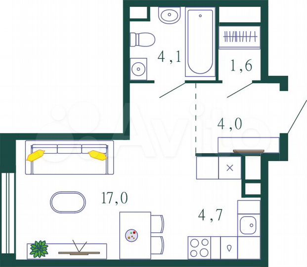 Квартира-студия, 31,6 м², 2/17 эт.