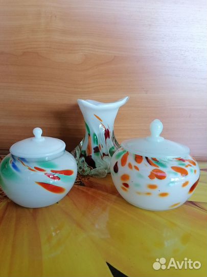 Ваза сахарница из цветного стекла СССР