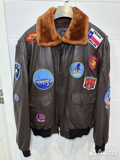 Мужская кожаная куртка пилот бомбер G-1 Top Gun