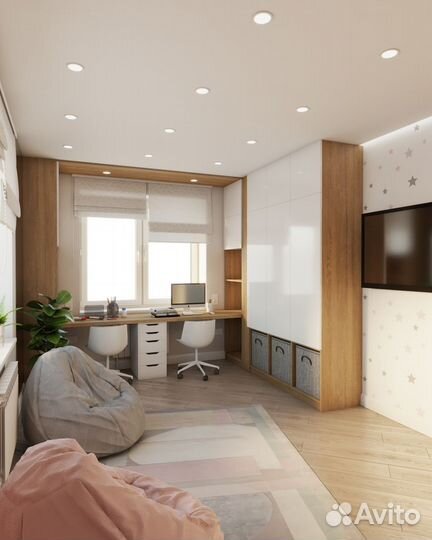 Рабочая зона со шкафом у окна