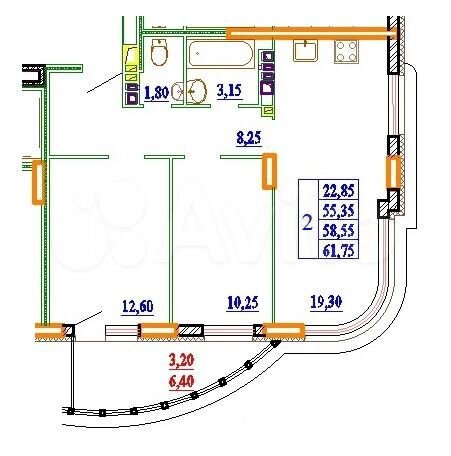 2-к. квартира, 61,8 м², 9/11 эт.